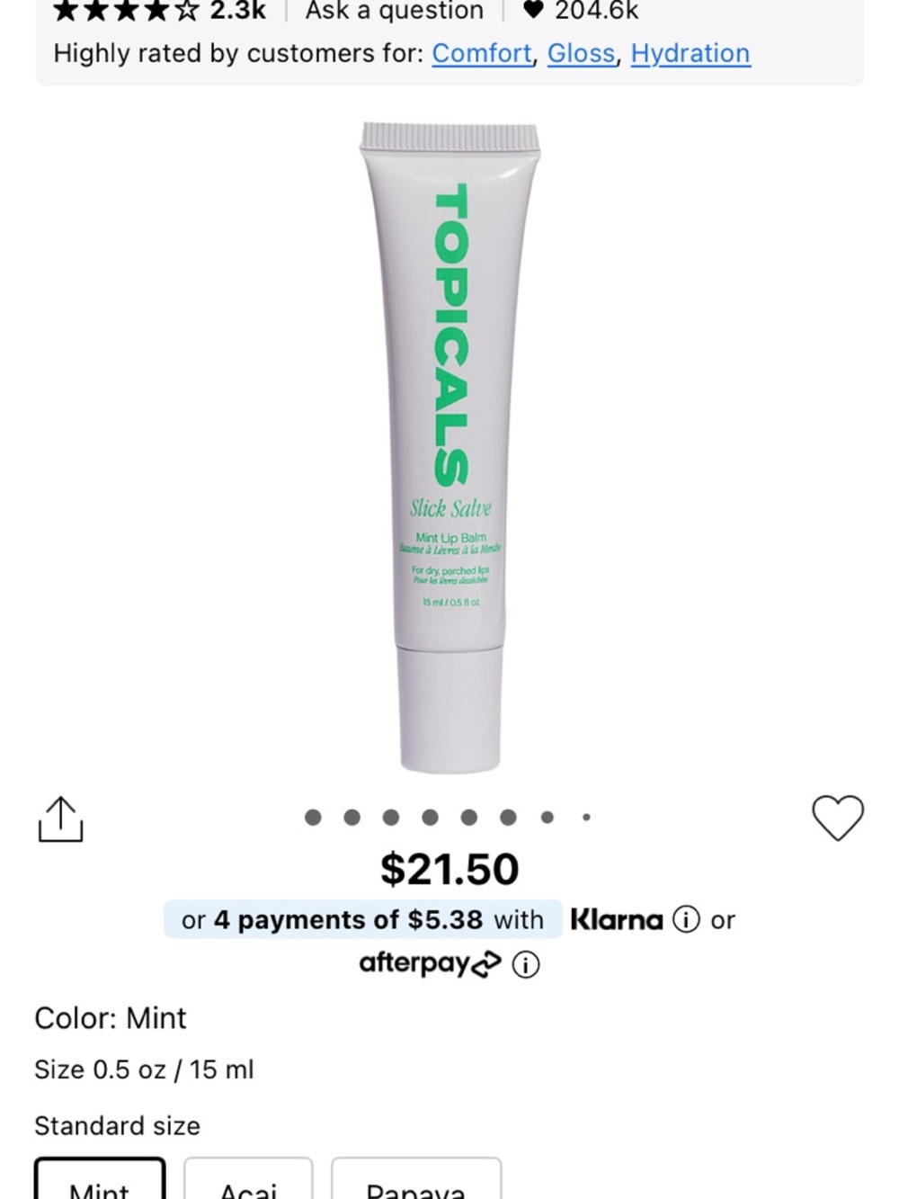 TOPICALS Slick Salve Mint Lip Balm - White Tube with Green Logo